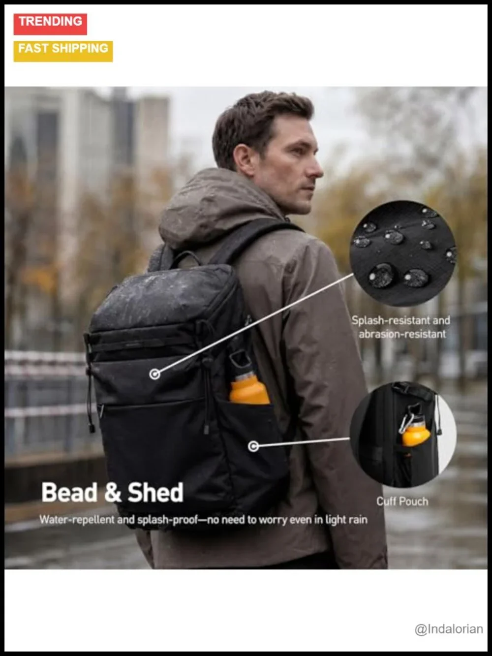 25L Water-Resistant Ripstop Nylon Travel Backpack for Men, Laptop Daypack